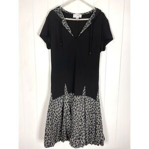 Joseph Ribkoff Knee Length Black/Leopard Bubble Skirt Hooded 1/4 Zip Dress 12